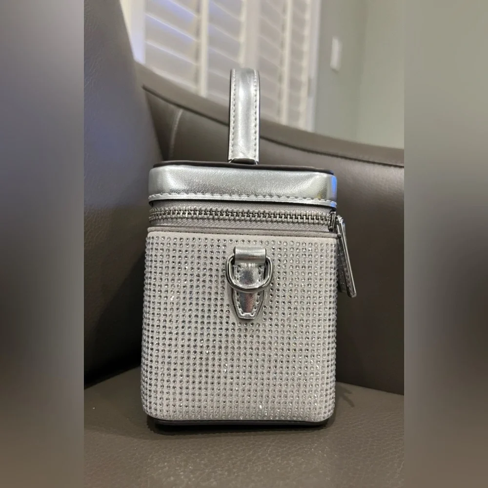 Michael Kors‎ Sandrine Glitter Embellished Small Box Crossbody Bag (Silver) NWT